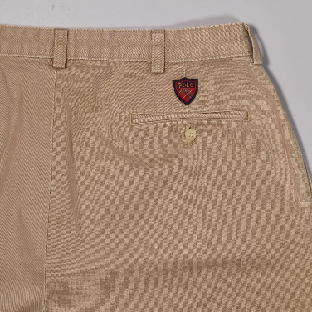 VTG Polo Ralph Lauren Classic Golf Shorts Pleated Beige Cotton Mens 34 x 8